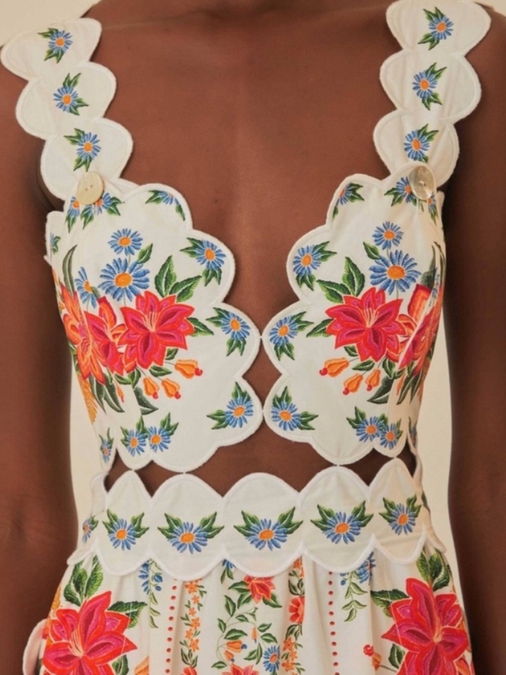 FARM Rio Bloom Garden Maxi Dress with Orange, Red and Green Floral print Medium - Picture 3 of 6